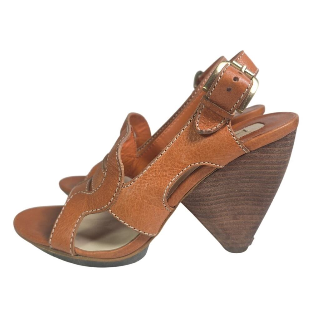 MAXSTUDIO ORANGE FINE LEATHER SANDALS 4" HEELS WOMEN SIZE US 7M